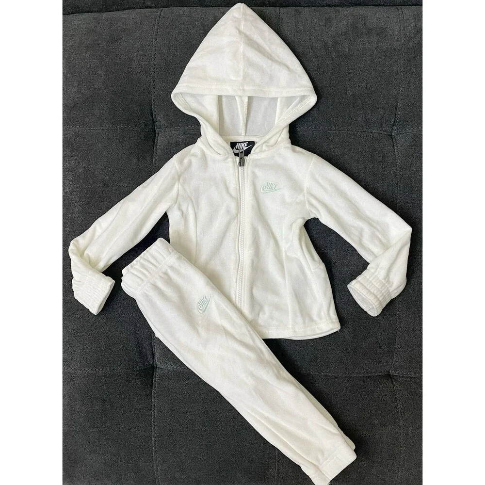 Nike 24M Baby Velour Jogging Tracksuit Off White with Mint Green Logo Full Zip